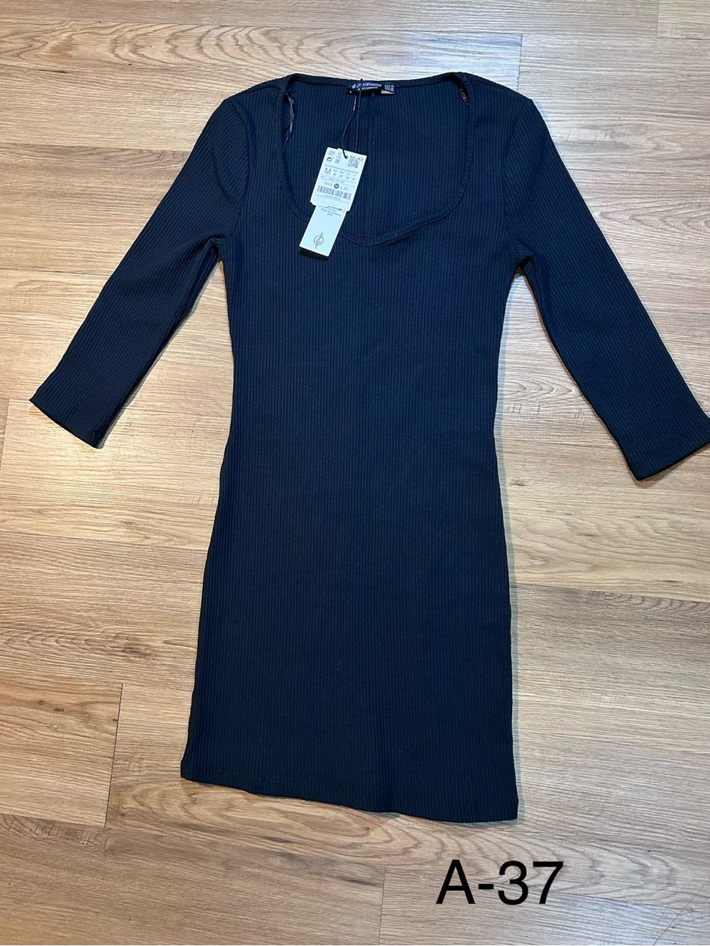 Stradivarius Womens Medium Black Ribbed Bodycon Mini Dress Scoop Neck